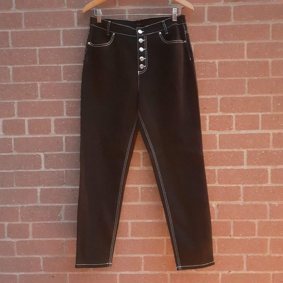 Mom jeans 98%COTTON EXPOSED BUTTON HIGHRISE TAPERED LEG MOM JEANS Lrg, measured - Picture 1 of 6